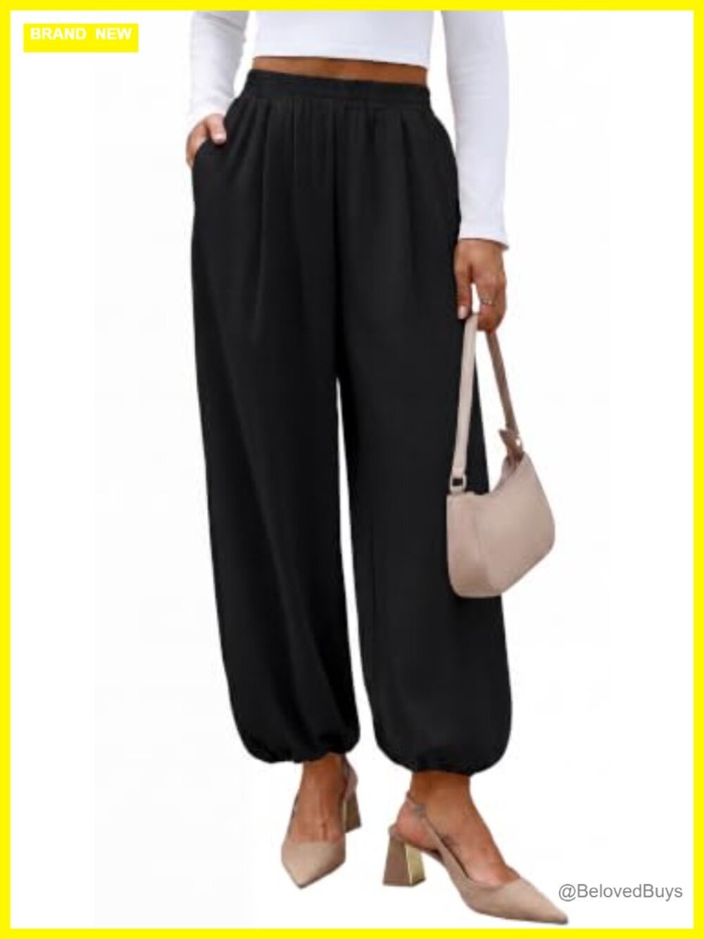 Women's High Waist Balloon Pants Pleated Wide Leg Ankle Trousers